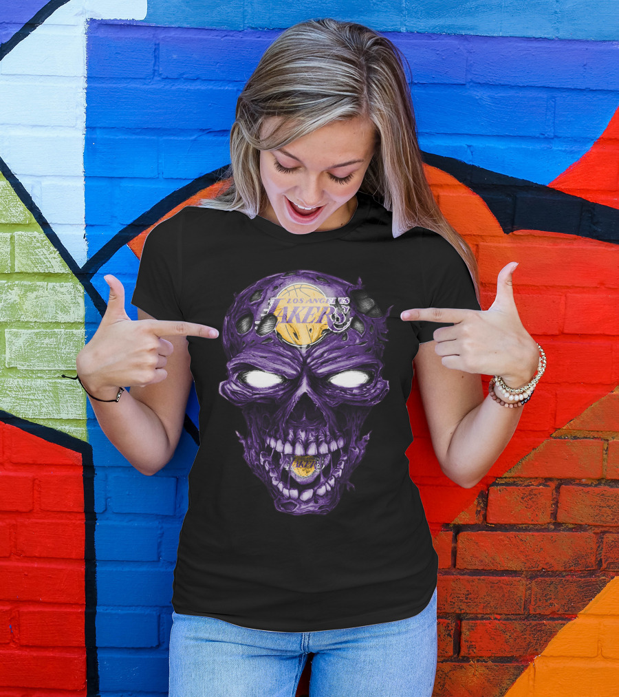 Skull Los Angeles Lakers Purple Basketball T-Shirt
