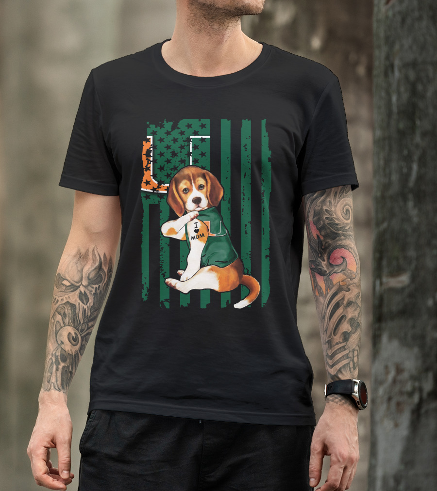 Beagle Miami Hurricanes I Love Mom Football Fan Mascot T-Shirt