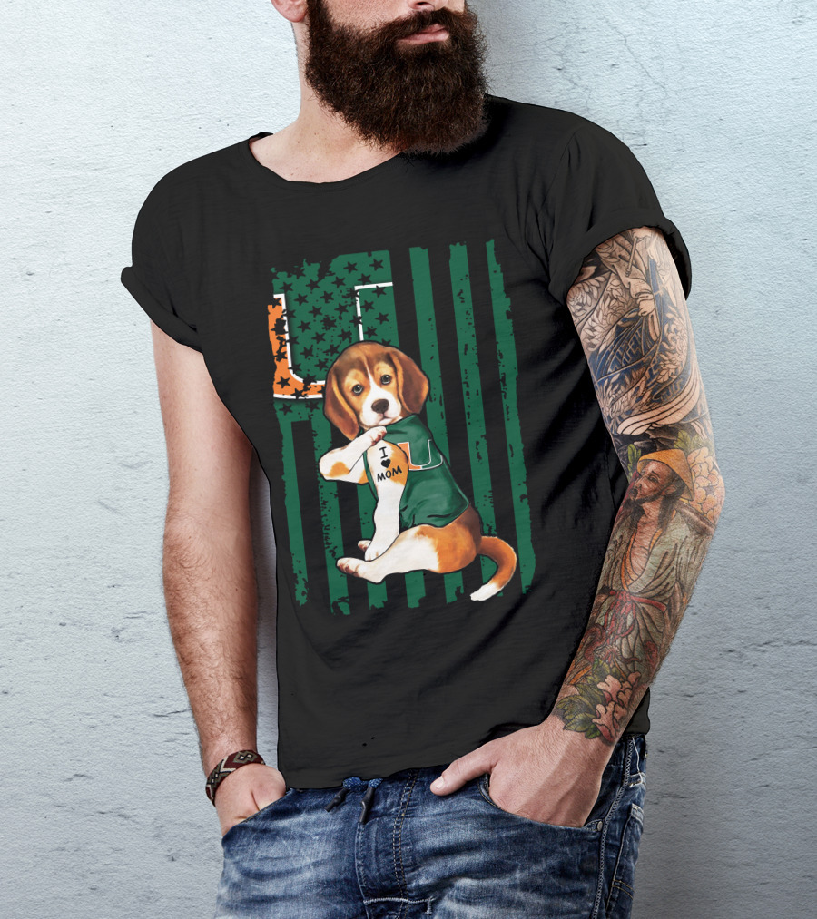Beagle Miami Hurricanes I Love Mom Football Fan Mascot T-Shirt