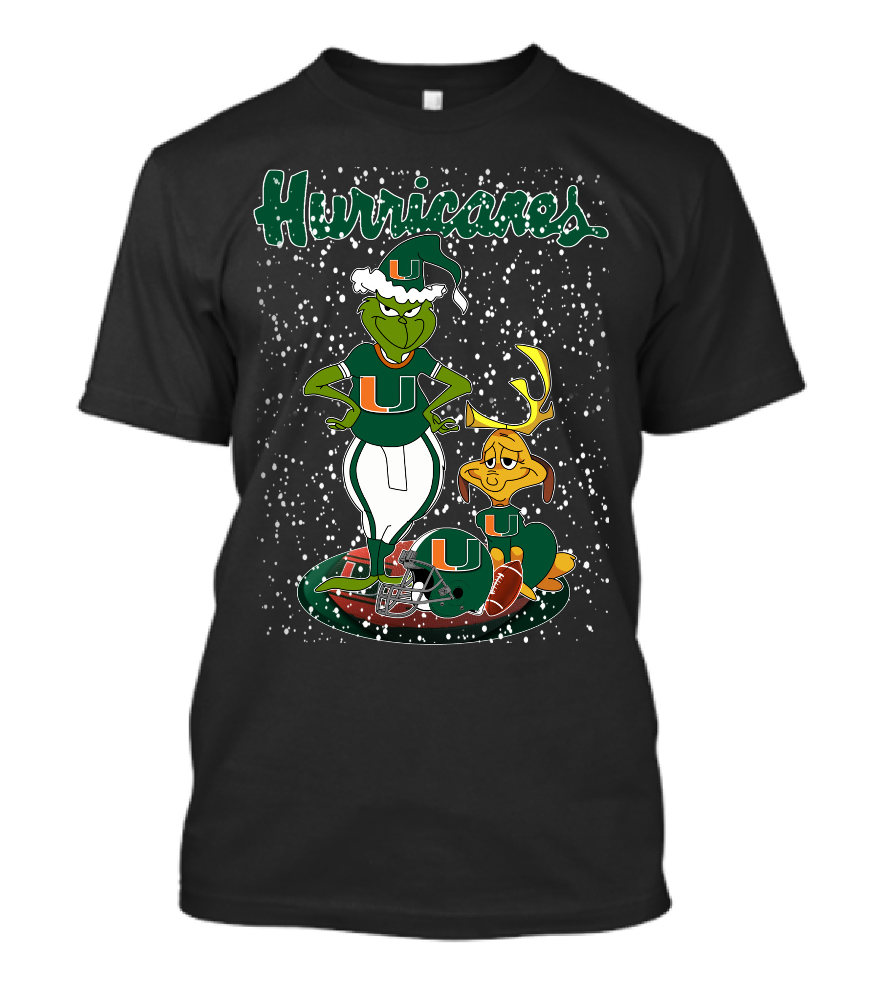 Grinchxmas Miami Hurricanes Snowy Christmas Scene With University T-Shirt