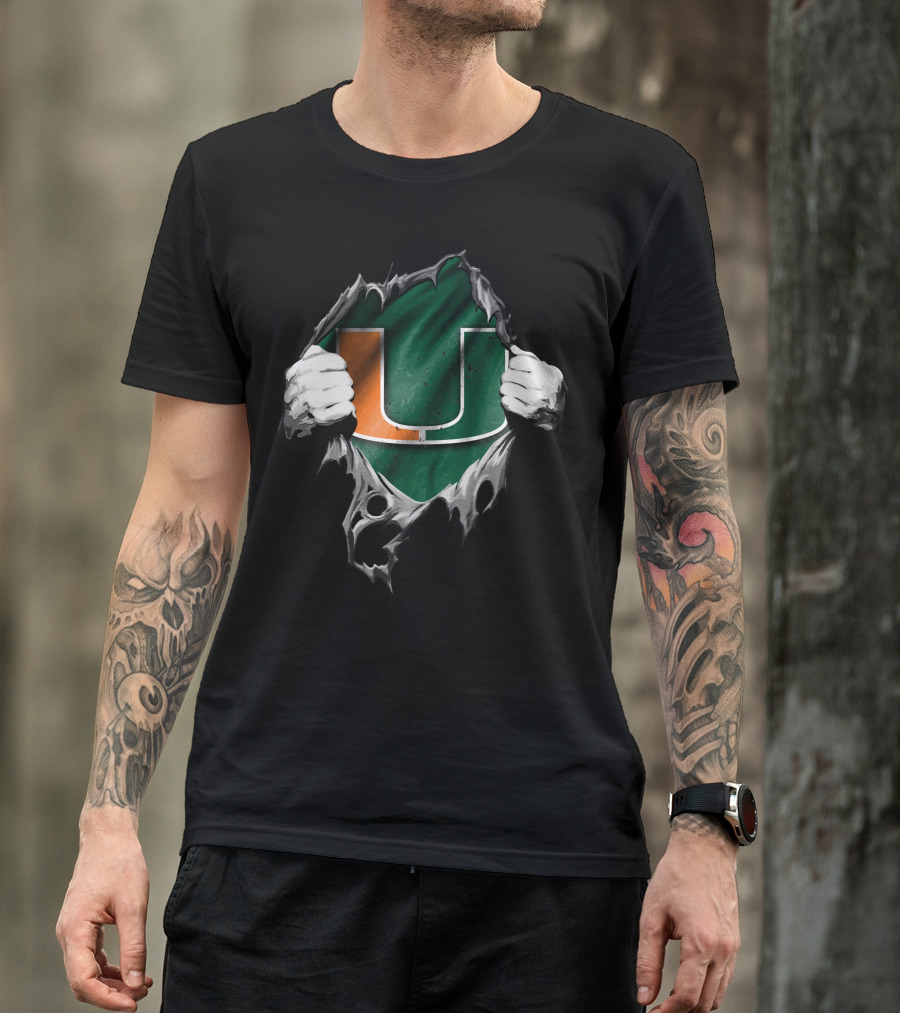 Torn Miami Hurricanes Logo With Hands Revealing U T-Shirt