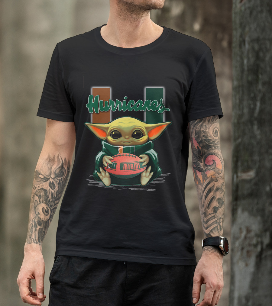 Yoda Miami Hurricanes Baby Holding Football U T-Shirt