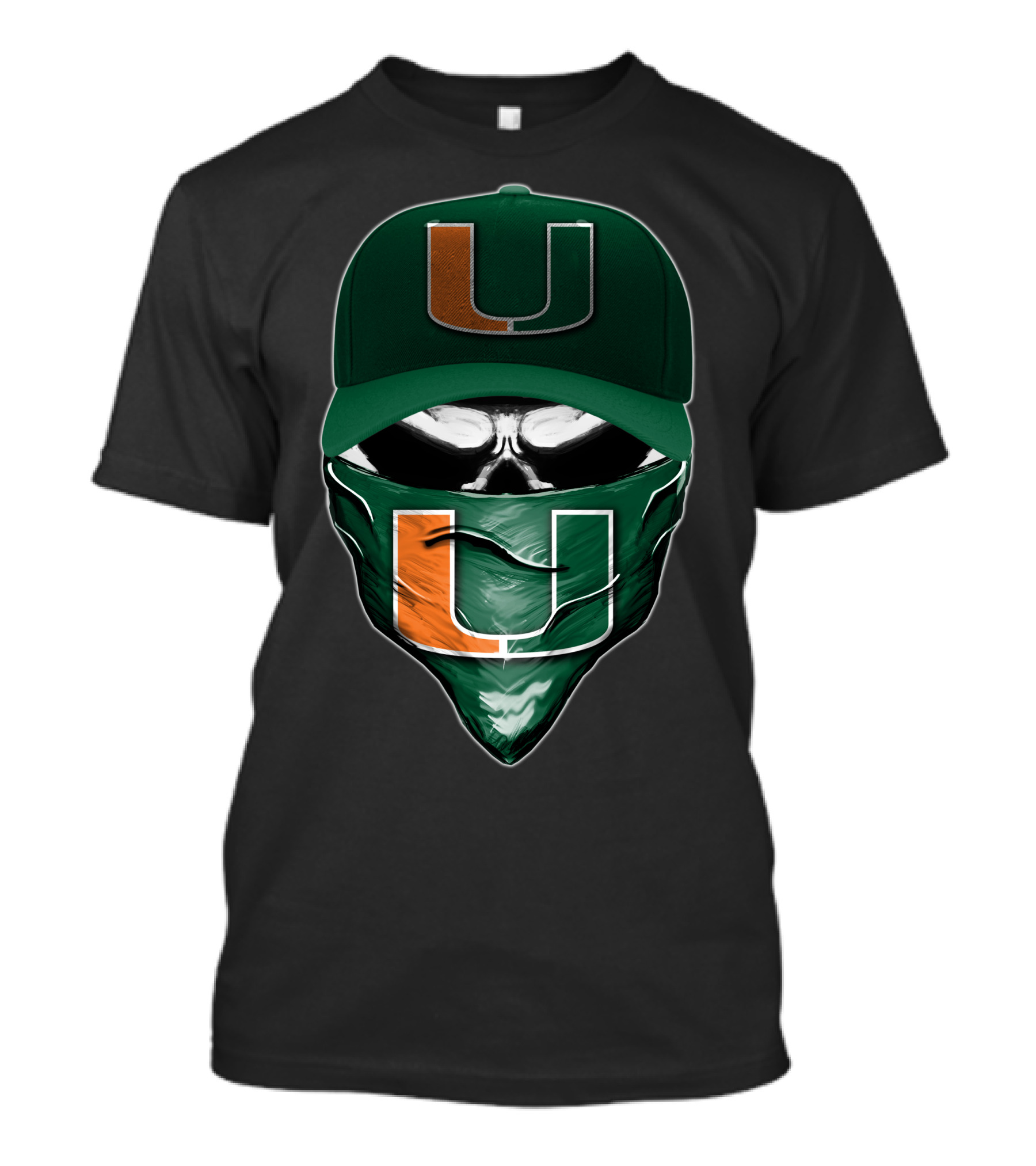 Skull Miami Hurricanes U Logo Hat And Bandana T-Shirt