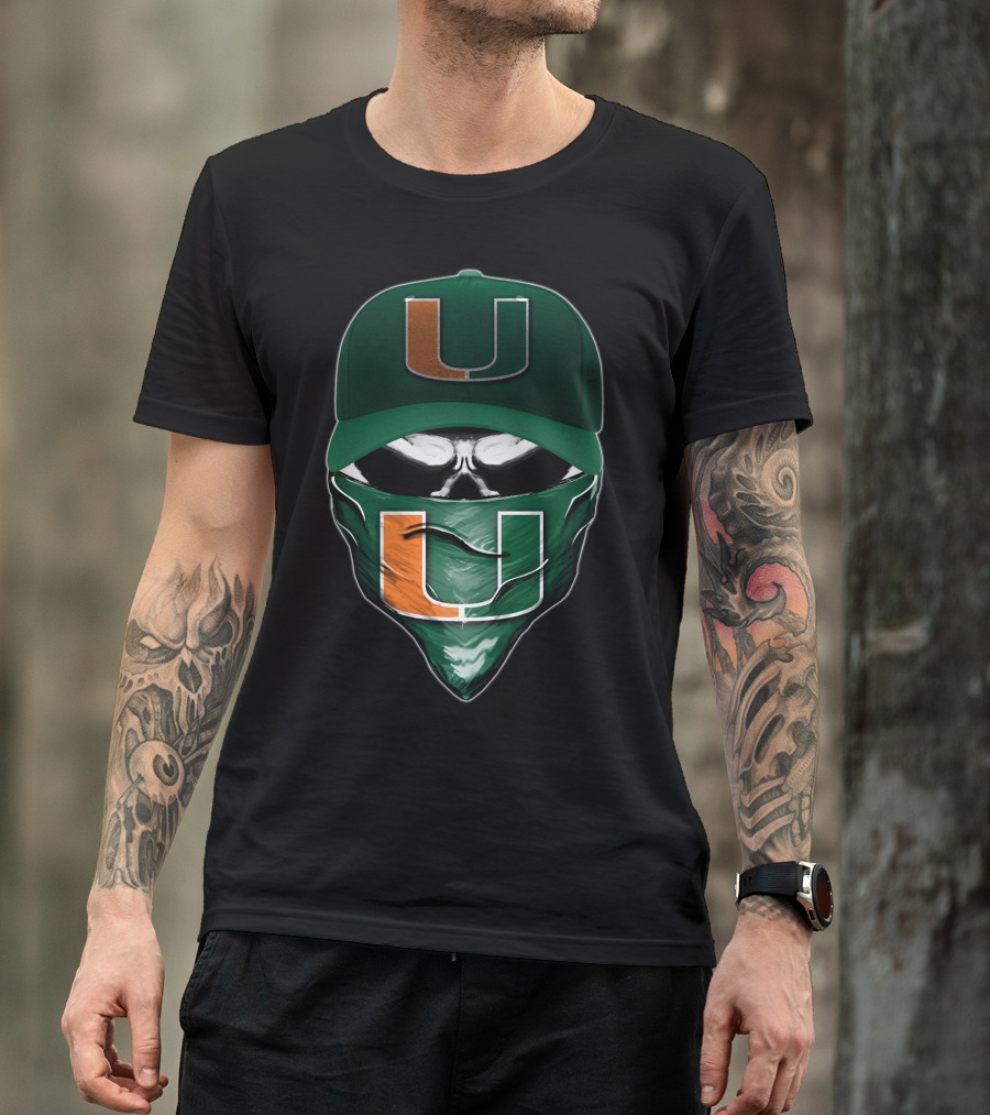 Skull Miami Hurricanes U Logo Hat And Bandana T-Shirt