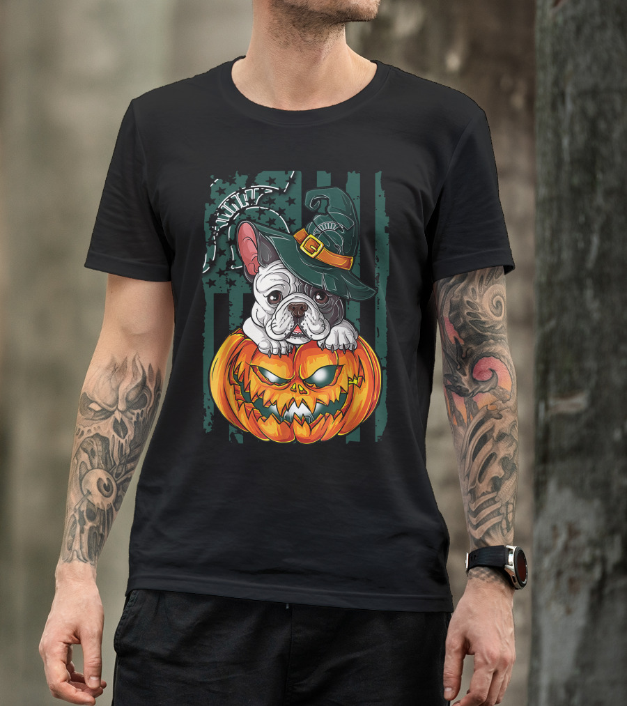 Hlw Bulldog Halloween Witch Hat Pumpkin Michigan State Spartans T-Shirt