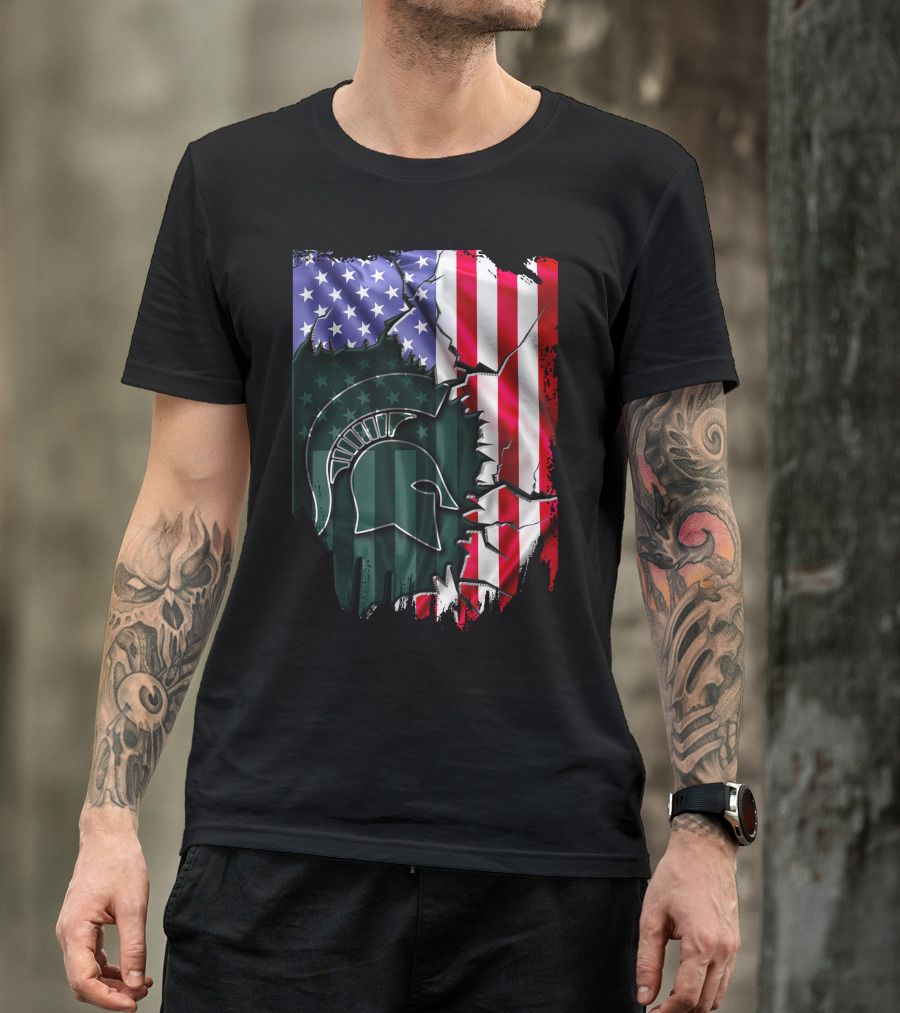 American Flag Rip Michigan State Spartans Helmet T-Shirt