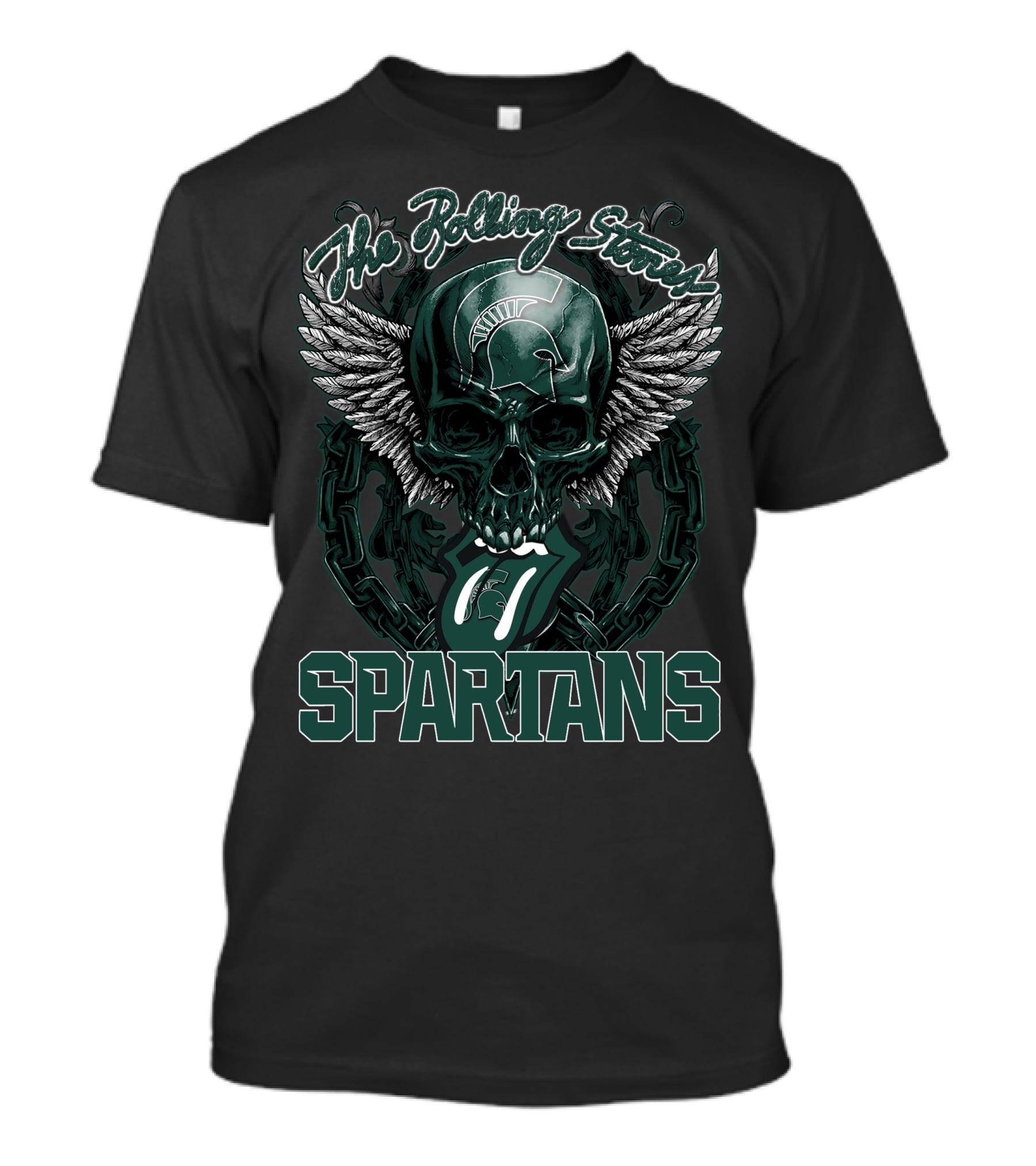 The Rolling Stones Michigan State Spartans Skull And Wings Icon With Tongue T-Shirt