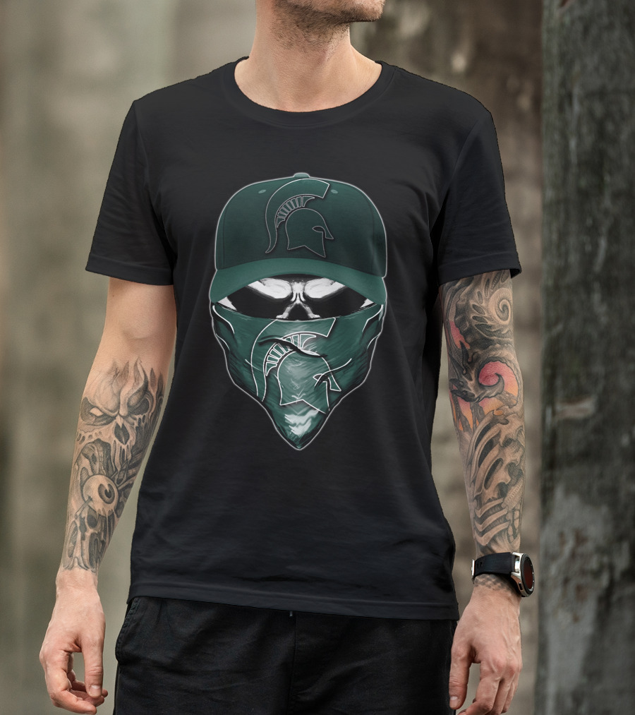 Skull Michigan State Spartans Mask And Cap T-Shirt