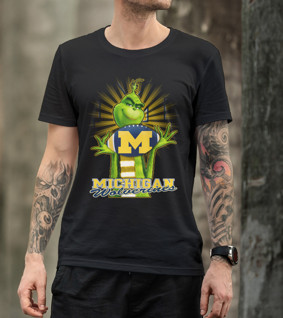 Michigan Wolverines Grinch Holding Football T-Shirt