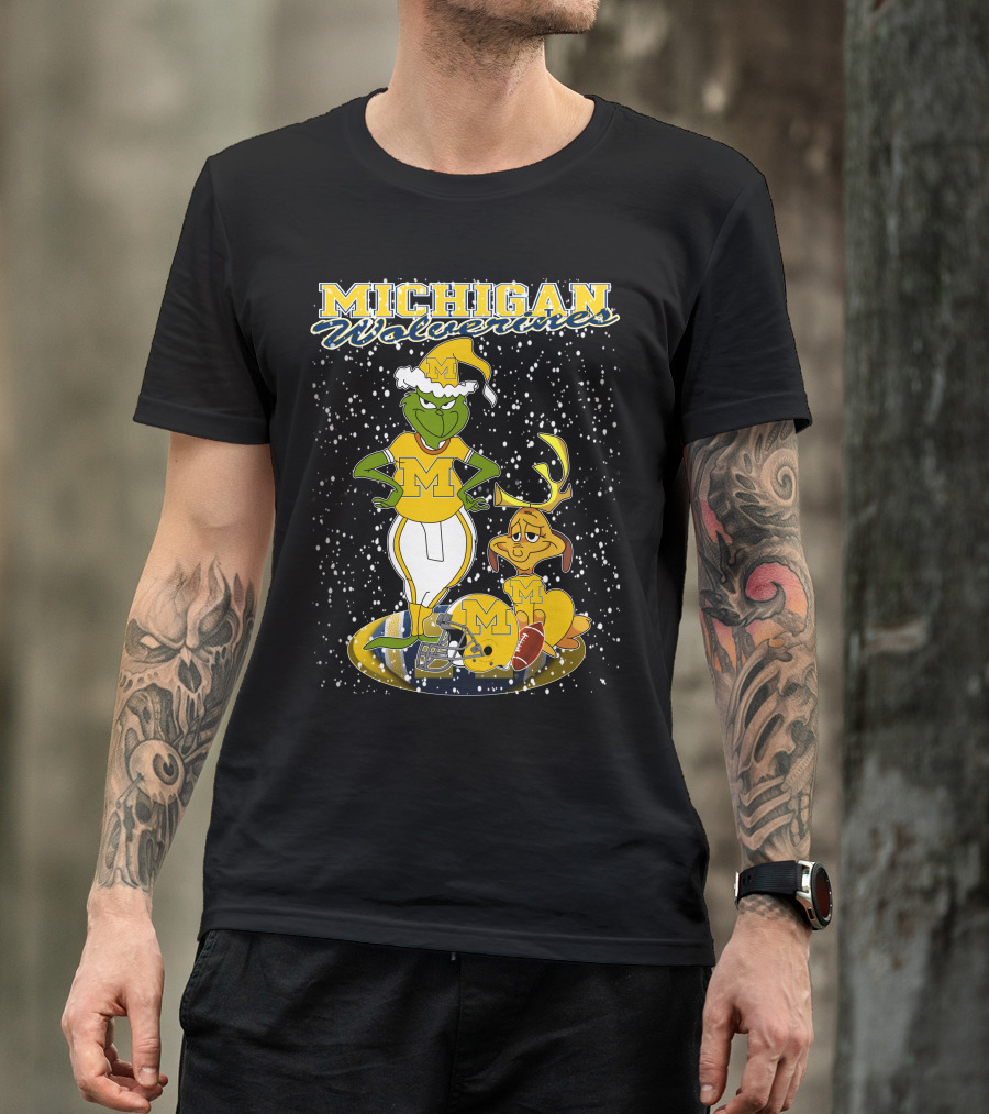 Michigan Wolverines Grinchxmas Holiday Football T-Shirt