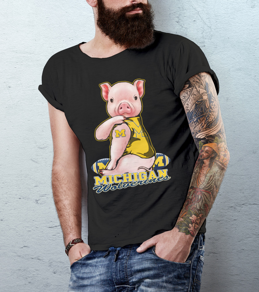 Michigan Wolverines Pig Football T-Shirt
