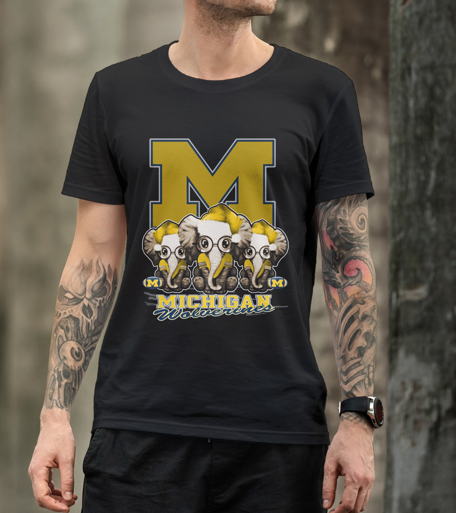 Michigan Wolverines Three Elephants With Glasses Holiday T-Shirt