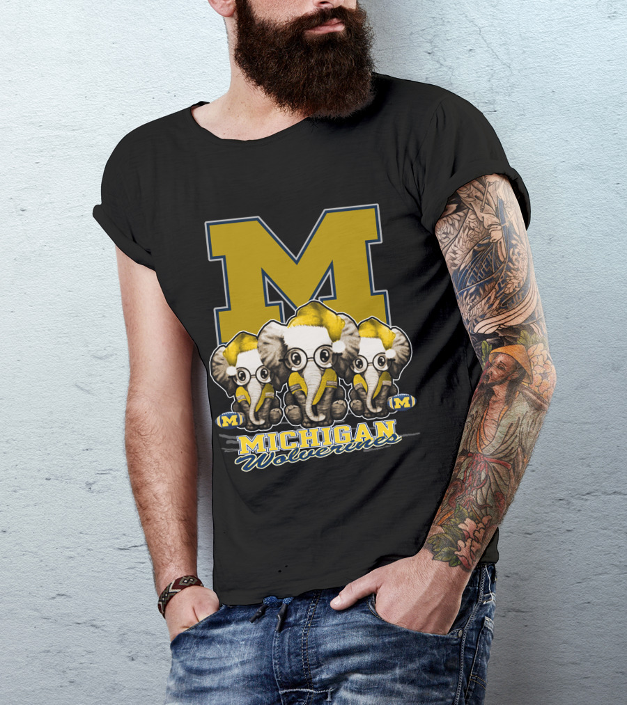 Michigan Wolverines Three Elephants With Glasses Holiday T-Shirt