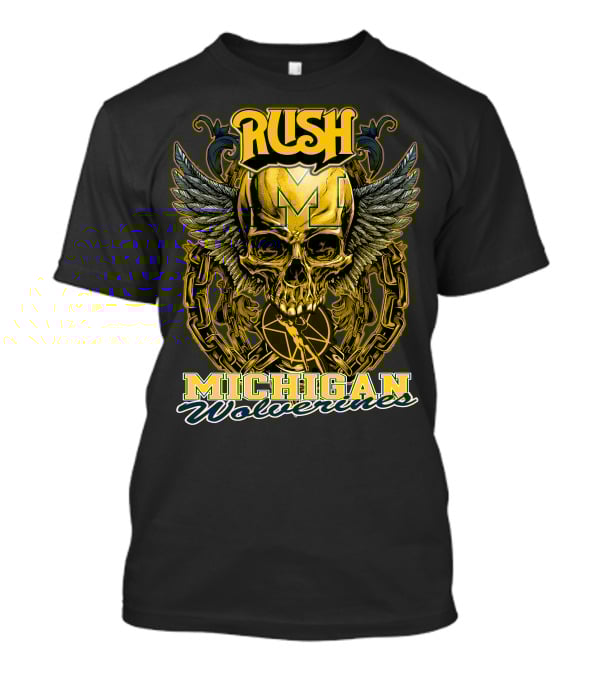 Rush Michigan Wolverines Skull Wings Chain T-Shirt