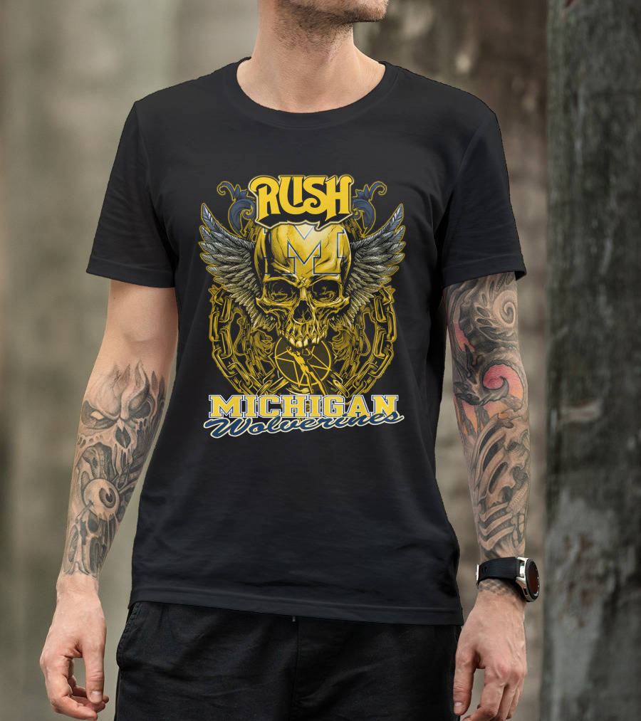 Rush Michigan Wolverines Skull Wings Chain T-Shirt