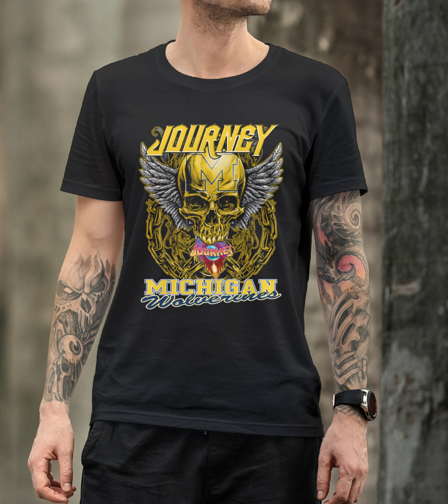 Journey Michigan Wolverines Skull Wings Chain T-Shirt