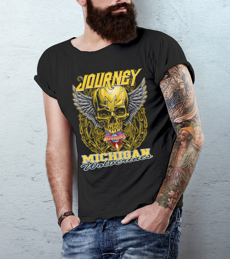 Journey Michigan Wolverines Skull Wings Chain T-Shirt