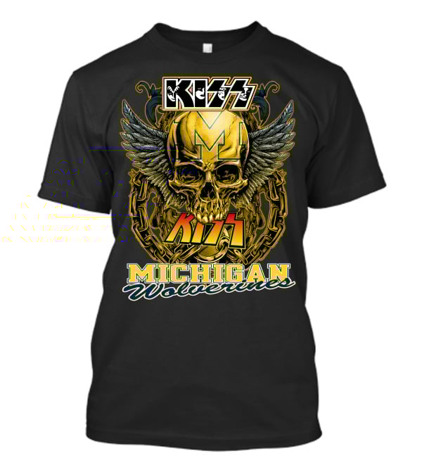 Kiss Michigan Wolverines Skull With Wings And Chains T-Shirt