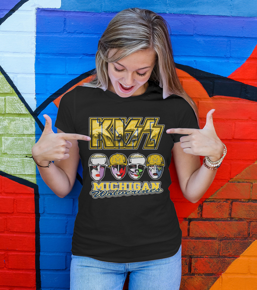 KISS Michigan Wolverines Faces In Helmets T-Shirt