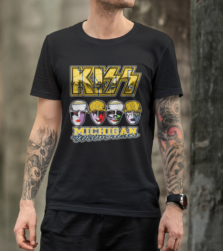 KISS Michigan Wolverines Faces In Helmets T-Shirt