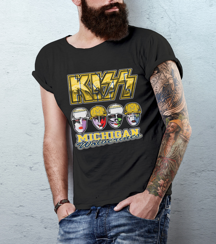 KISS Michigan Wolverines Faces In Helmets T-Shirt