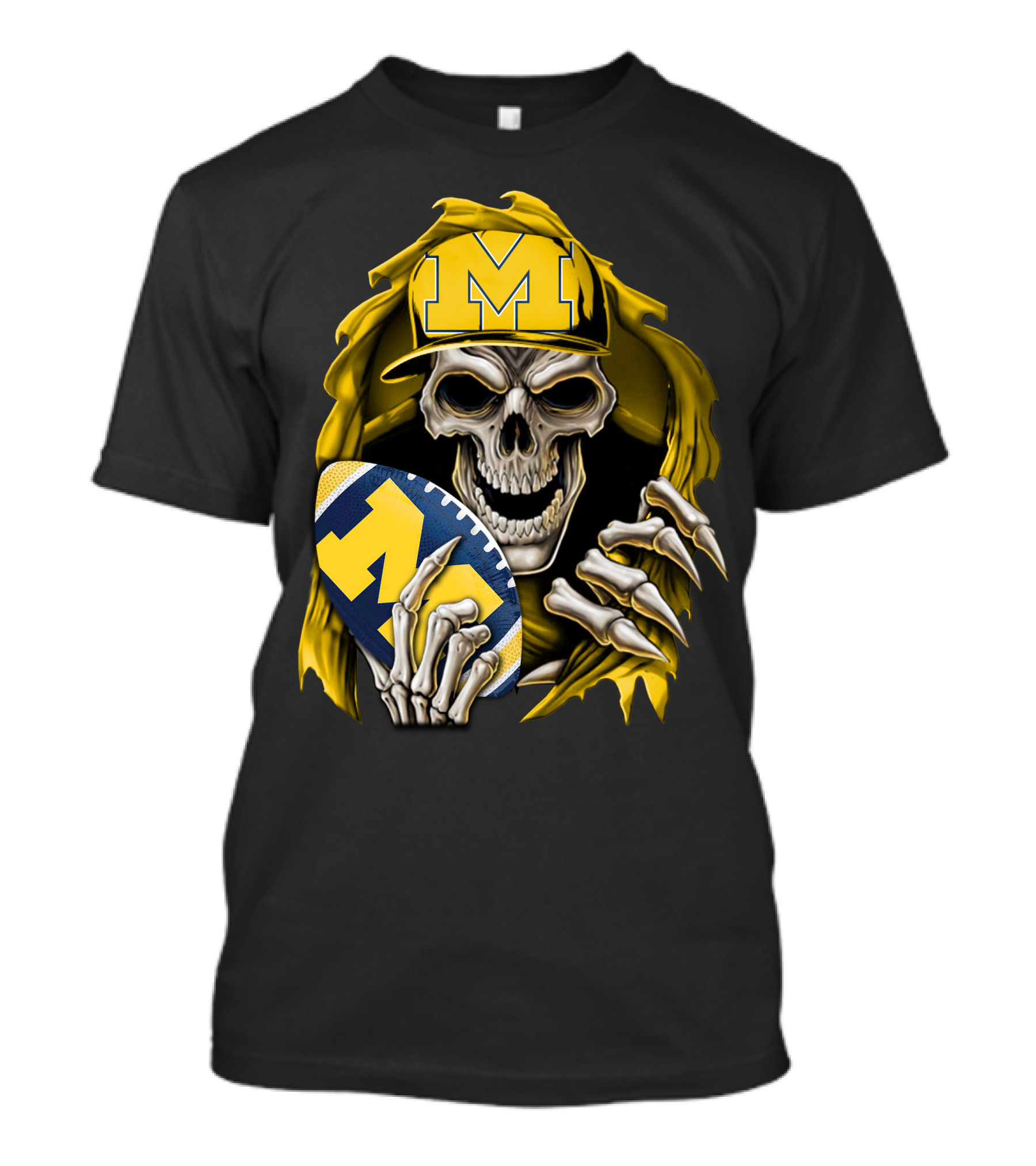 Skullbong Michigan Wolverines Skull Football Fan T-Shirt