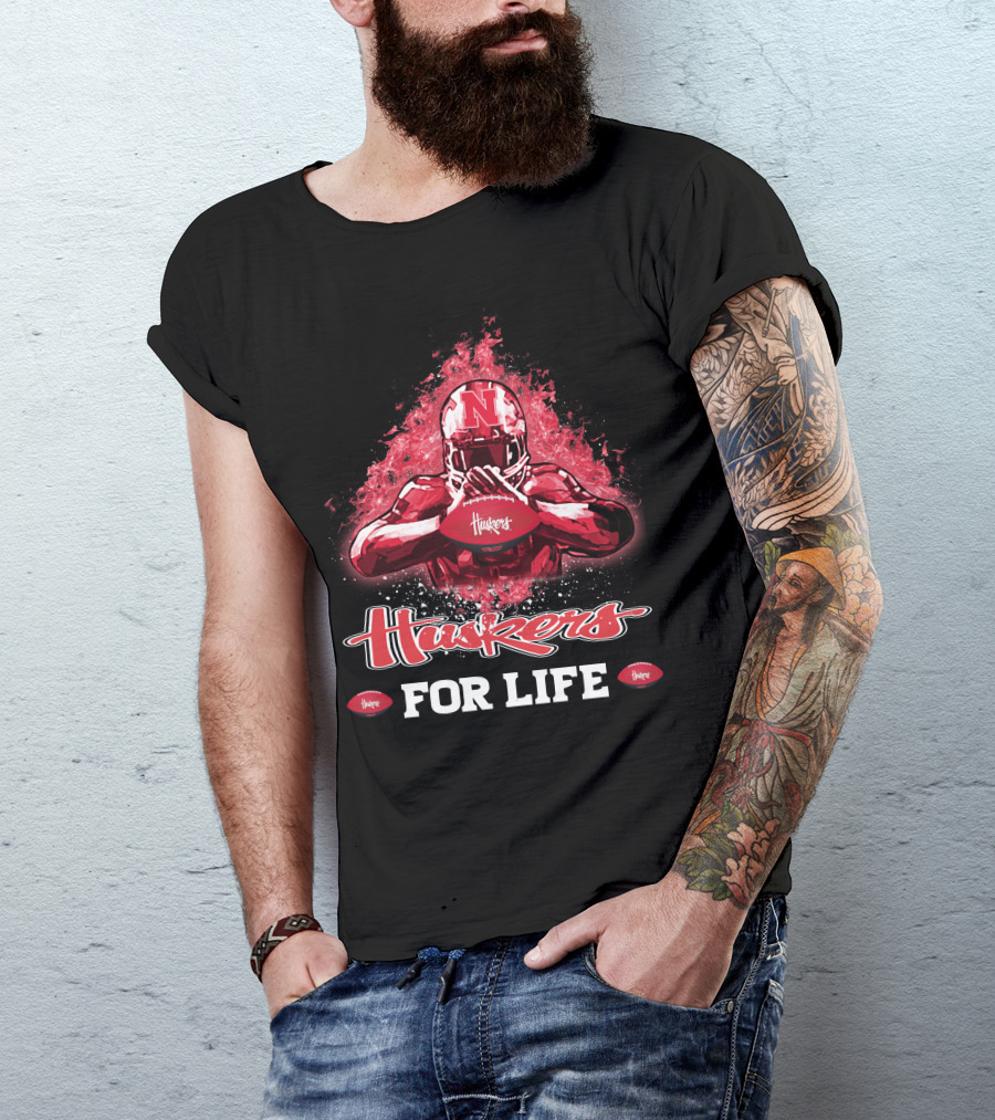 Huskers For Life Nebraska Cornhuskers Football T-Shirt