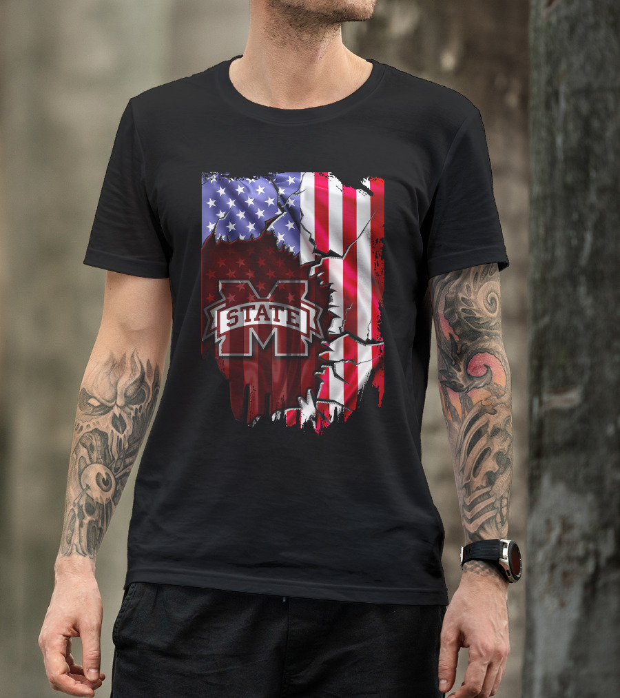 Mississippi State Bulldogs American Flag Torn T-Shirt