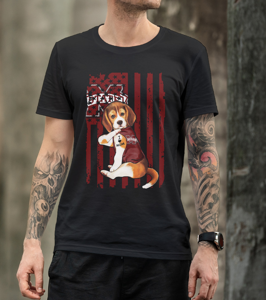 Mississippi State Bulldogs Beagle With I Love Mom Tattoo T-Shirt