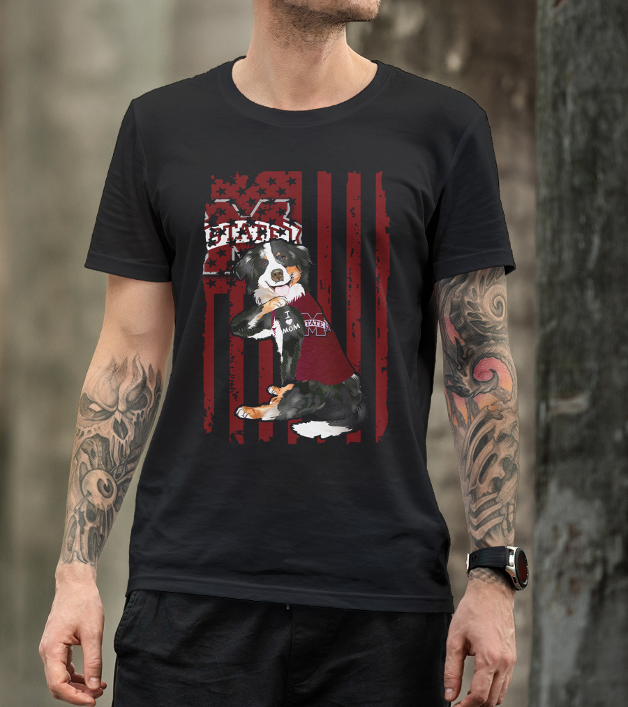 Mississippi State Bulldogs Border Collie With Team Spirit Flag T-Shirt