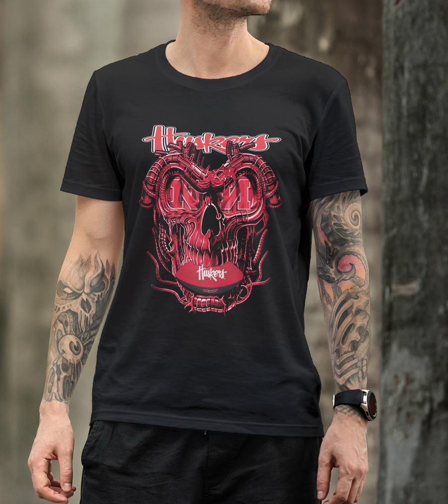 Huskers Dragon Skull Nebraska Football Fan T-Shirt