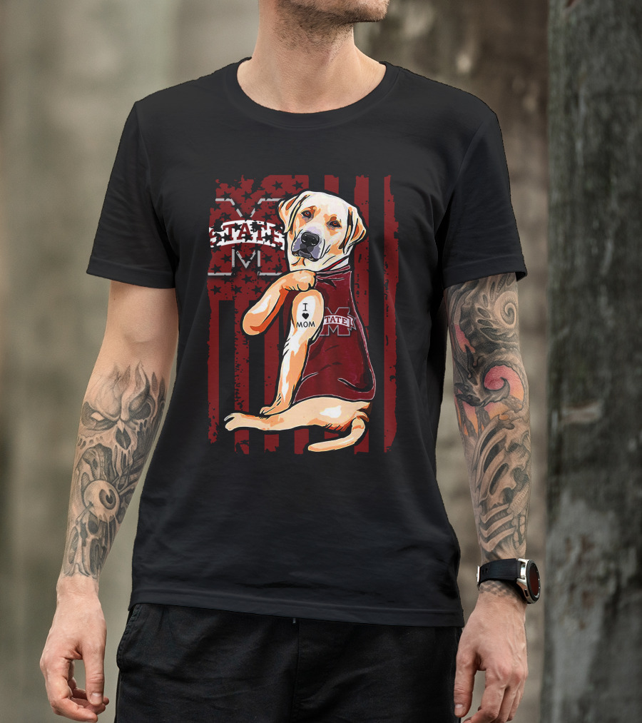 Labrador Retriever I Love Mom Mississippi State Bulldogs Flag T-Shirt