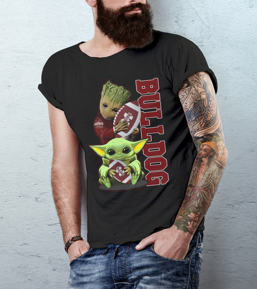Grzd Mississippi State Bulldogs Groot Baby Yoda Football T-Shirt