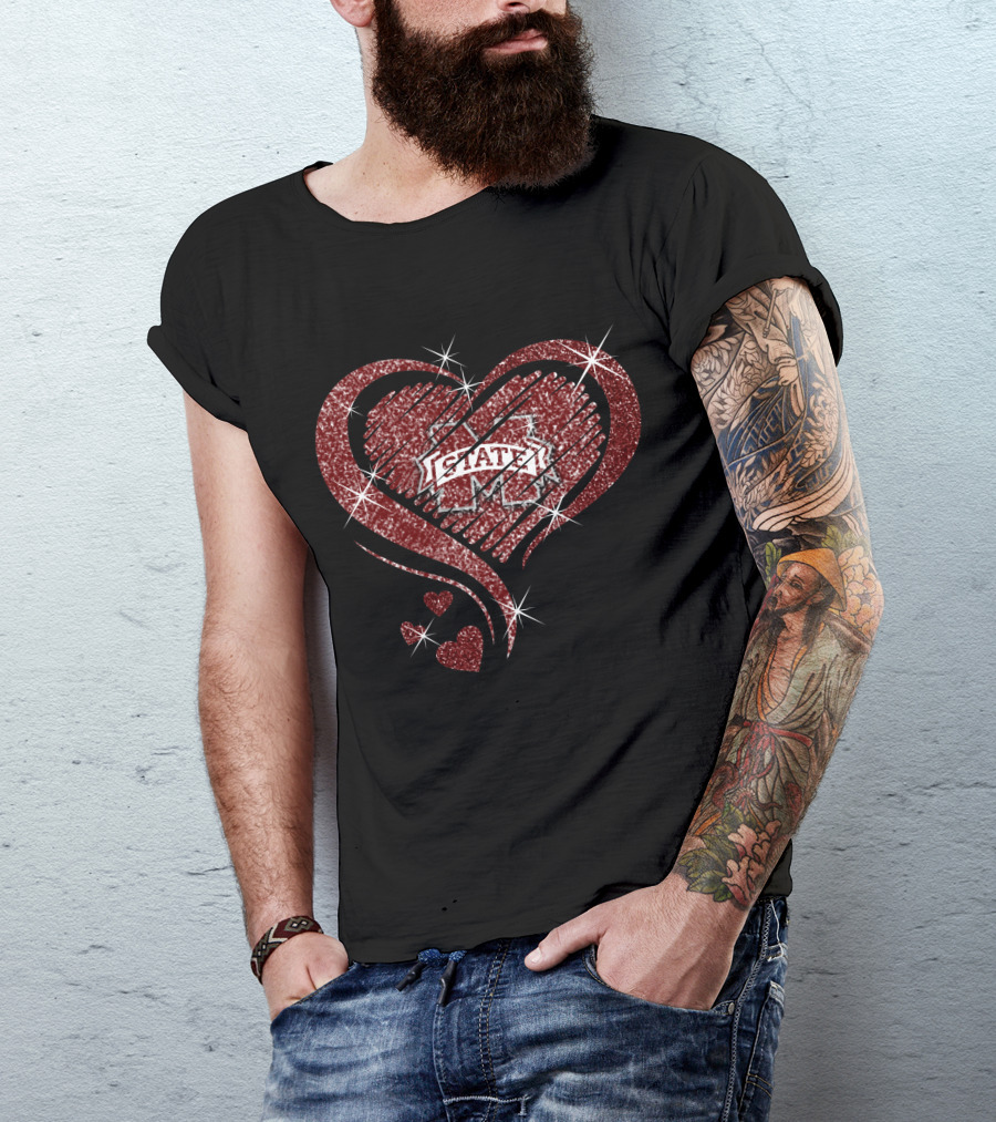 Mississippi State Bulldogs Glitter Heart T-Shirt