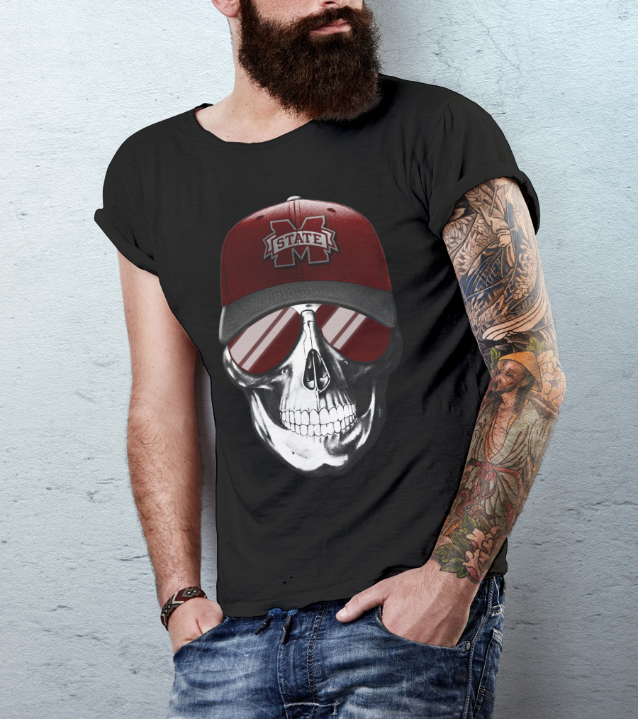 Mississippi State Bulldogs Skull With Hat And Sunglasses T-Shirt