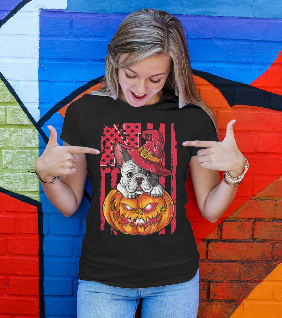 Hlw Bulldog Nebraska Cornhuskers Halloween Pumpkin Wizard Hat T-Shirt
