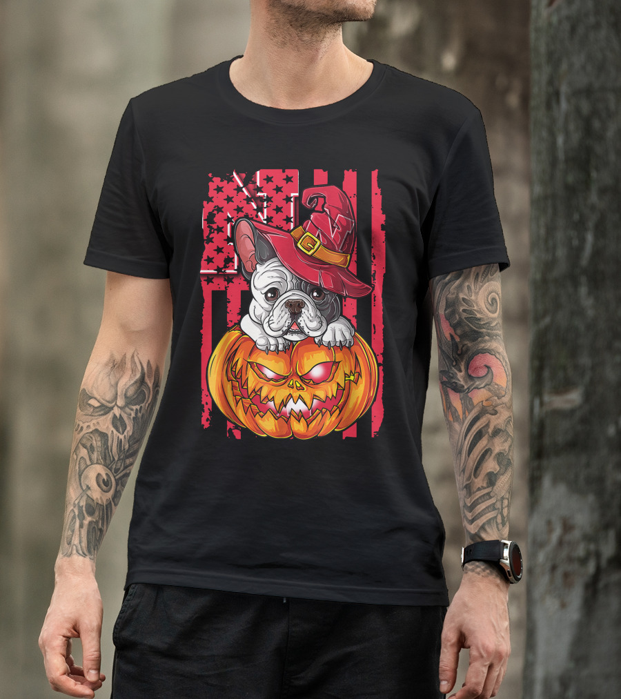 Hlw Bulldog Nebraska Cornhuskers Halloween Pumpkin Wizard Hat T-Shirt