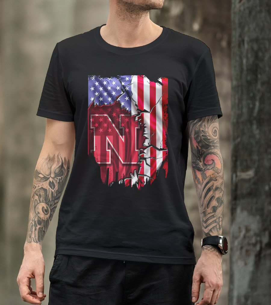 Nebraska Cornhuskers American Flag N T-Shirt
