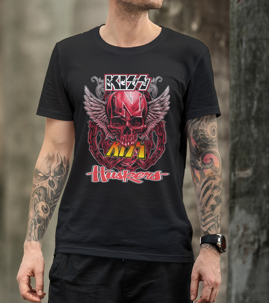 KISS Nebraska Huskers Winged Skull T-Shirt