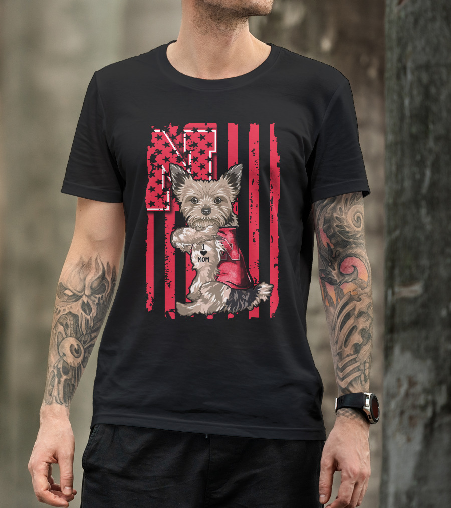 Yorkshire Terrier I Love Mom Nebraska Cornhuskers N Stripe T-Shirt