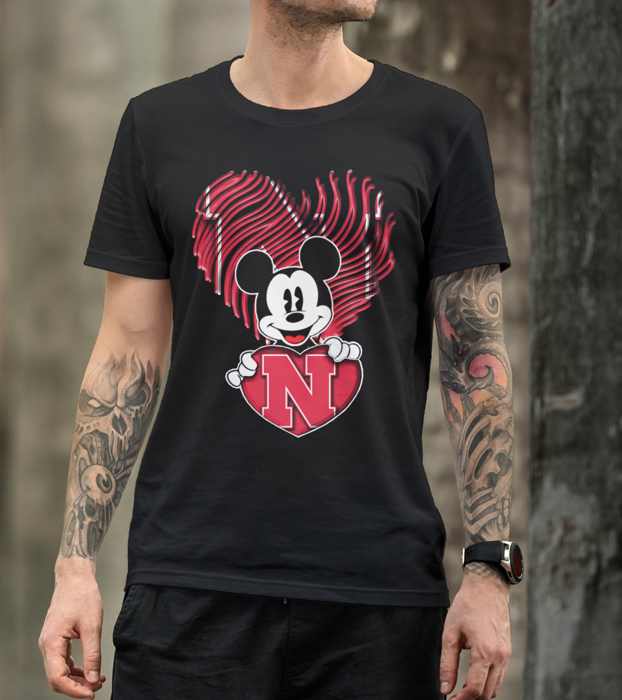 Mickey Mouse Nebraska Cornhuskers Heart Fan T-Shirt