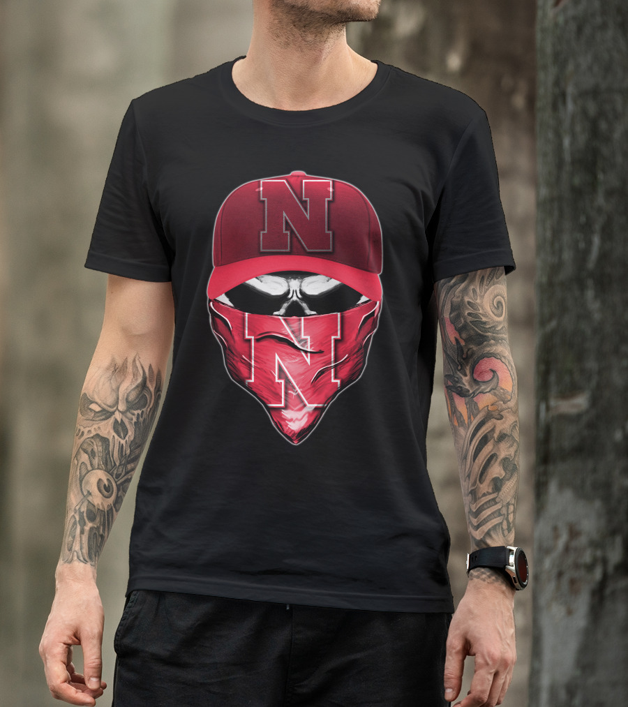 Skull Bandana Cap Nebraska Cornhuskers N T-Shirt