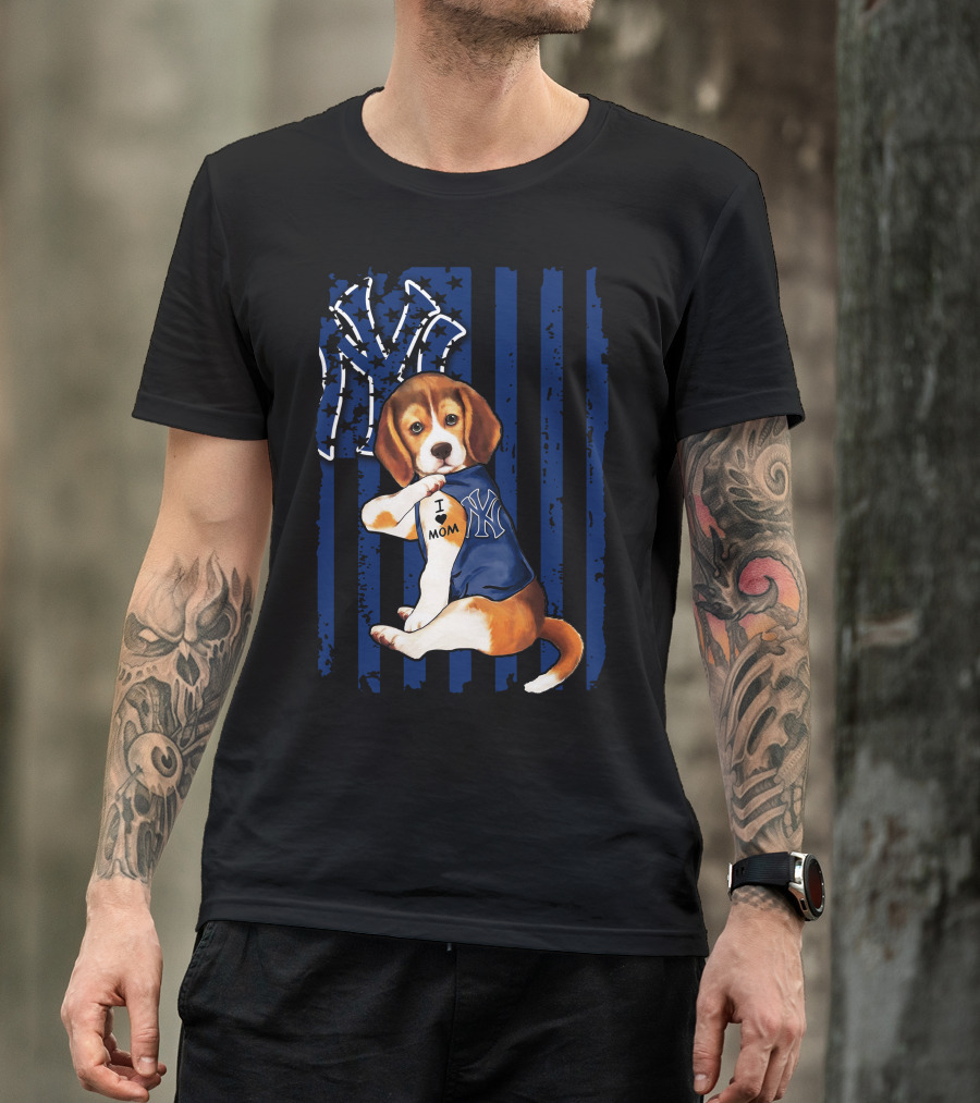 I Love Mom Beagle New York Yankees Fan T-Shirt