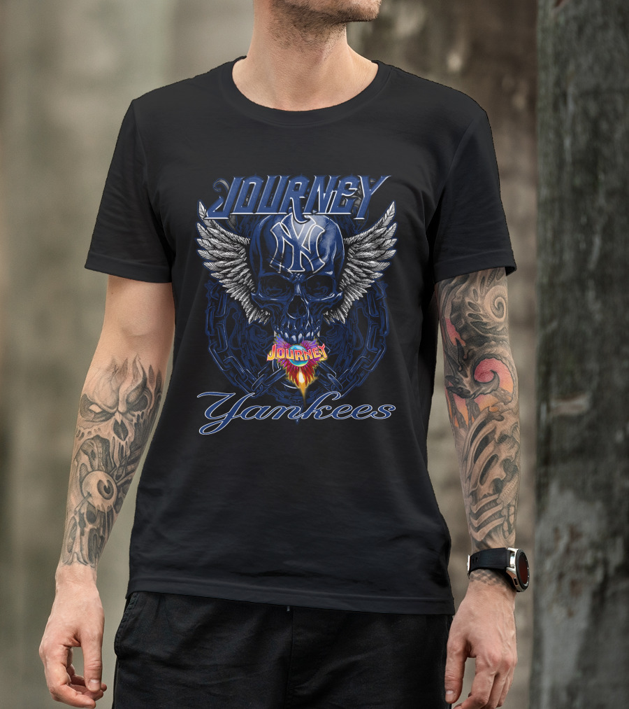 Journey Yankees Skull Winged Ny Symbol Flames T-Shirt