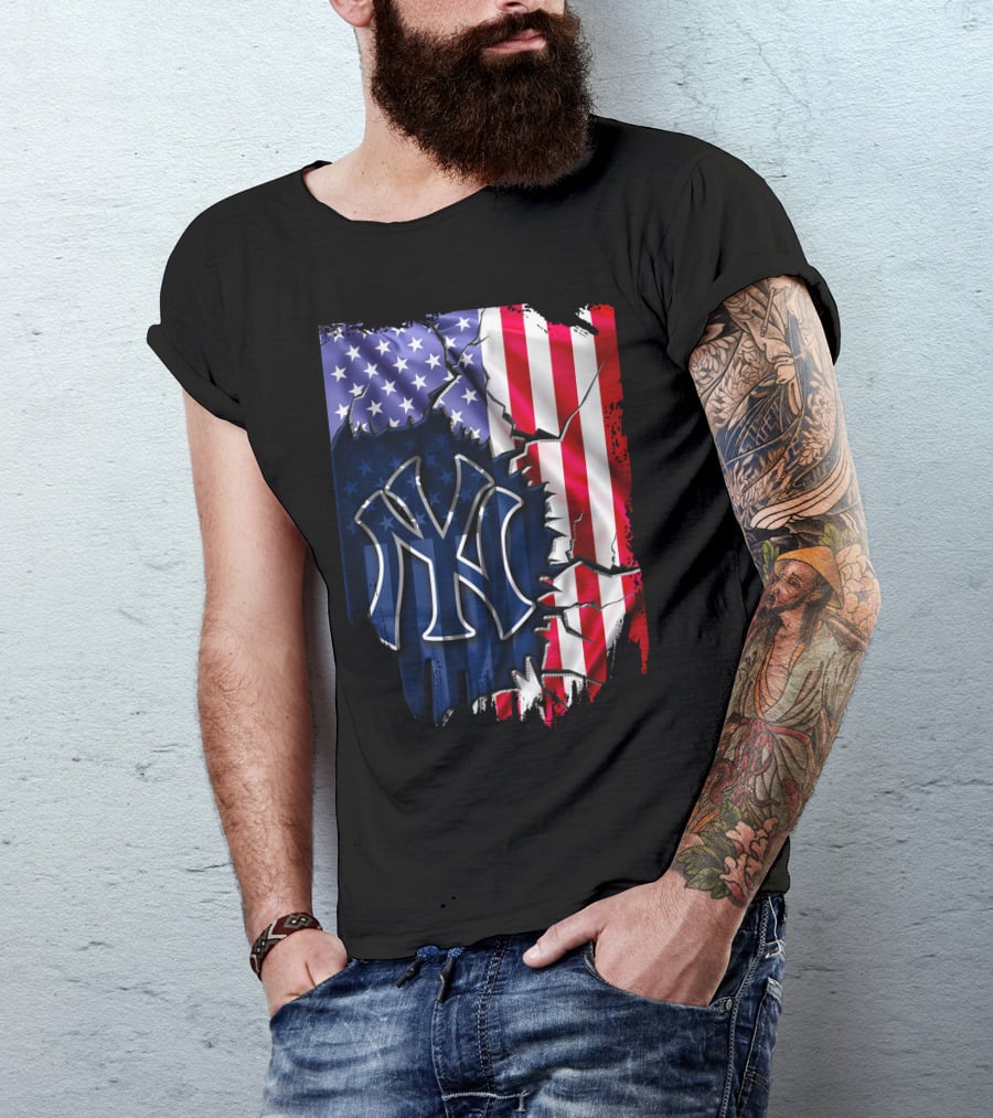 Flag New York Yankees American Pride Rip T-Shirt