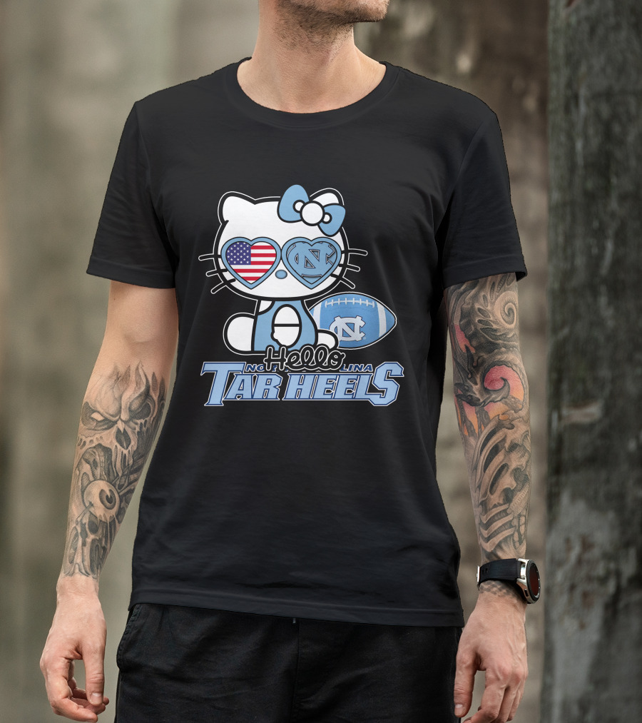 Hello Kitty North Carolina Tar Heels Football American Flag Heart T-Shirt