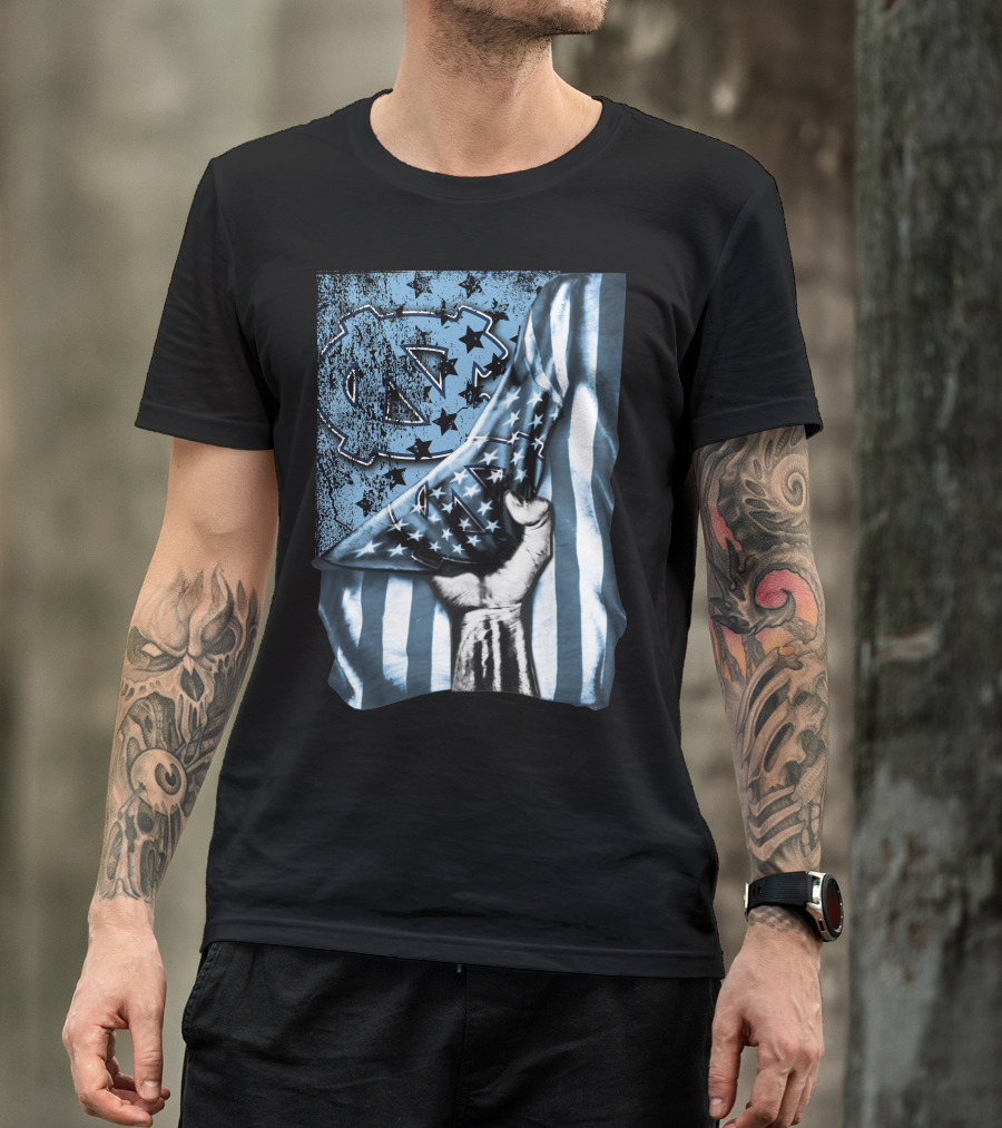 North Carolina UNC Tar Heels American Flag Fist Gesture T-Shirt