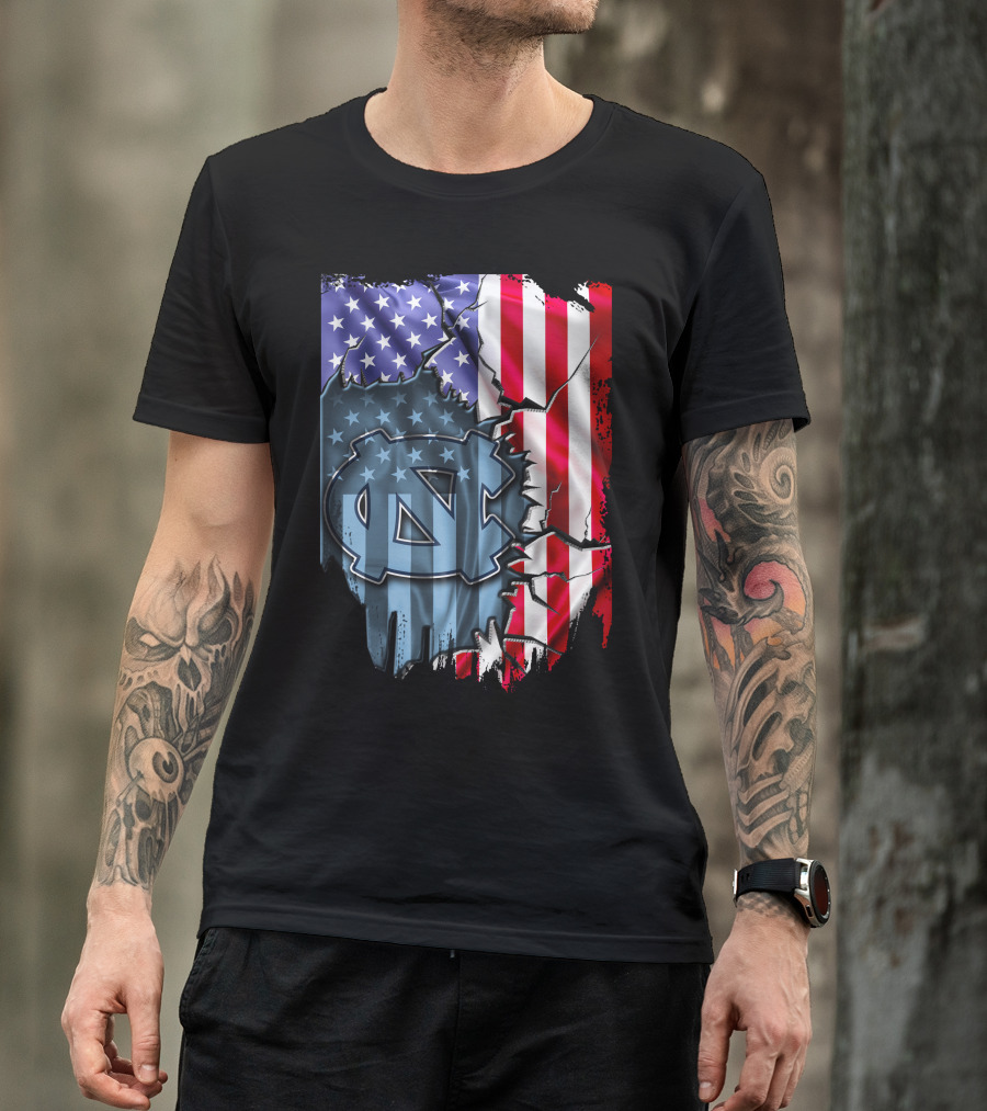 North Carolina Tar Heels American Flag Ripped T-Shirt