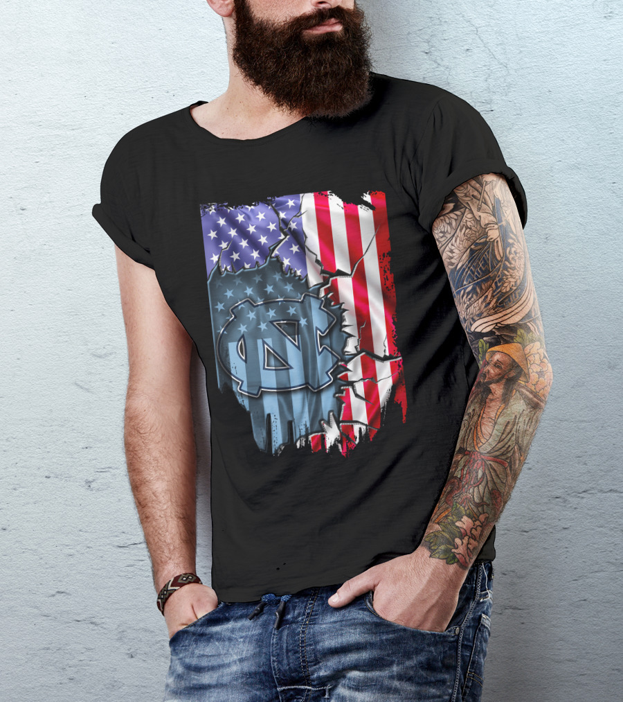 North Carolina Tar Heels American Flag Ripped T-Shirt