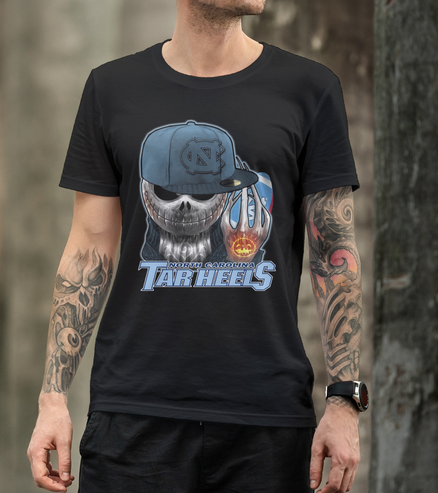 North Carolina Tar Heels Jack Skellington Skull Halloween Fan T-Shirt